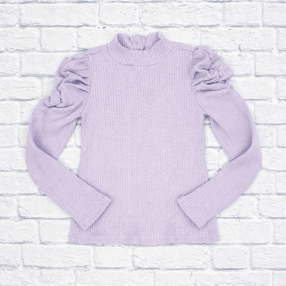 Janie and Jack Girls Lavender Ribbed Puff Sleeve Mock Neck| Size 8
